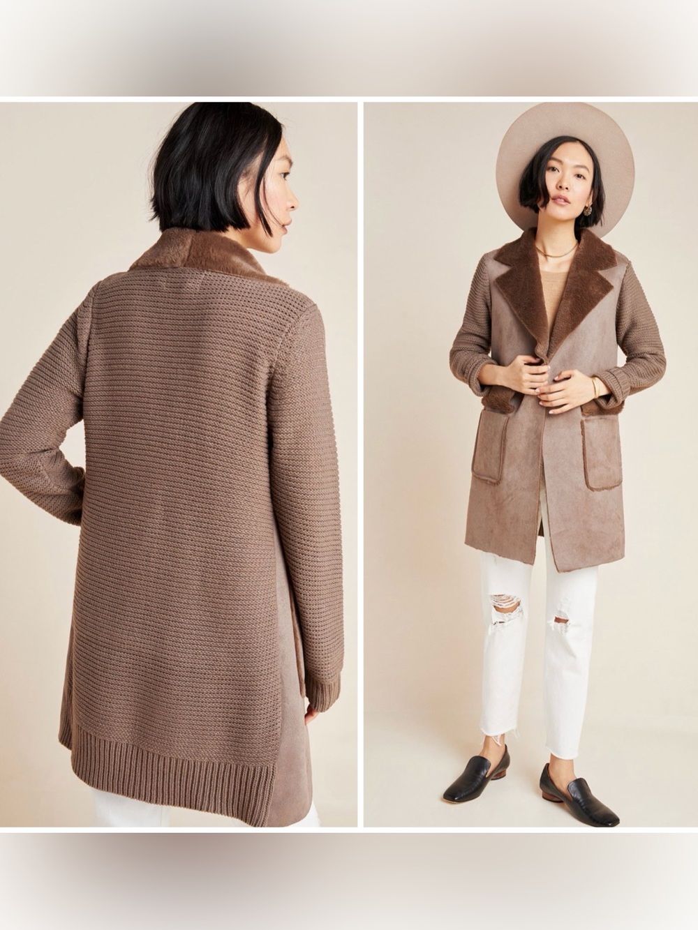 by Anthropologie Piper Sweater Coat Faux Shearling Suede Mixed Media Jacket XS